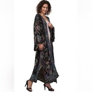 Raj Kimono Black Floral Butterfly Embroidered Bohemian One Size